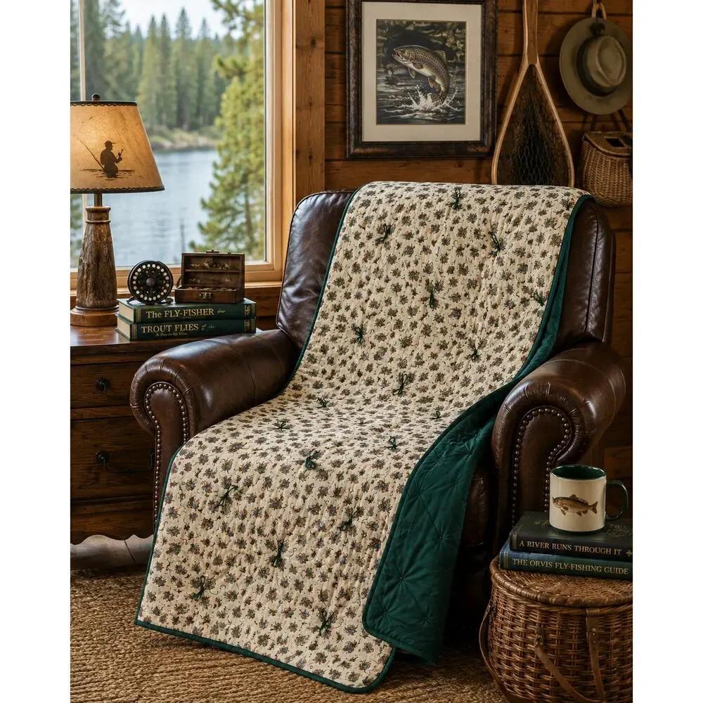 Vintage Joan Messmore Fly Fishing Cranston Cotton Quilt 42x70